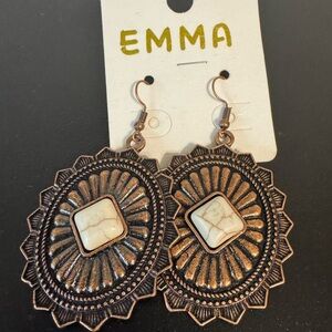 Western Concho Bronze and White Earrings